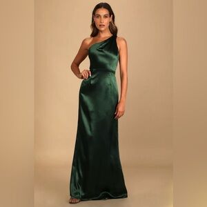 Lulu's On the Guestlist, Elegant, Green One-Shoulder Dress